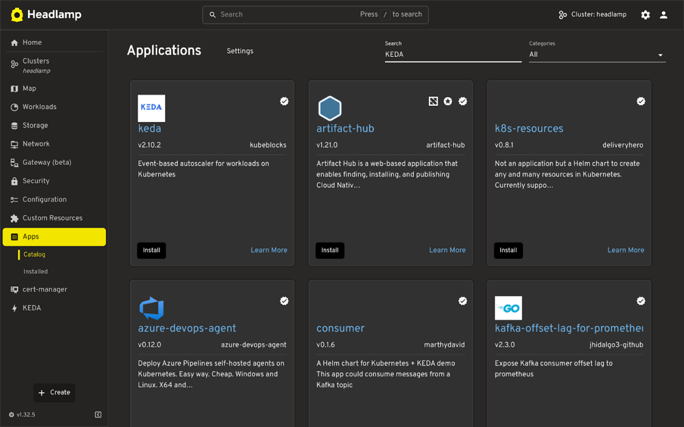 Screenshot showing the Apps Catalog