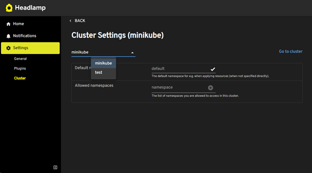 New cluster settings screenshot