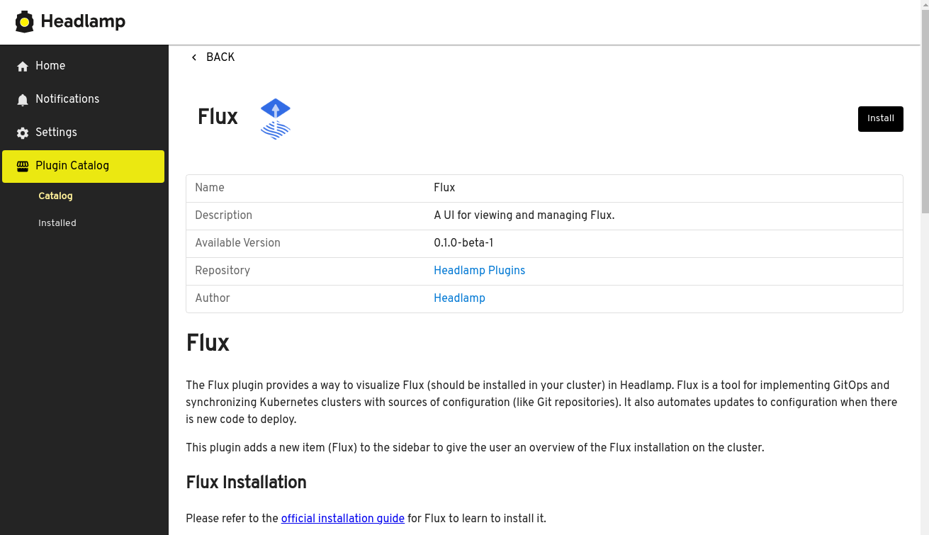 Screenshot showing Flux Plugin details