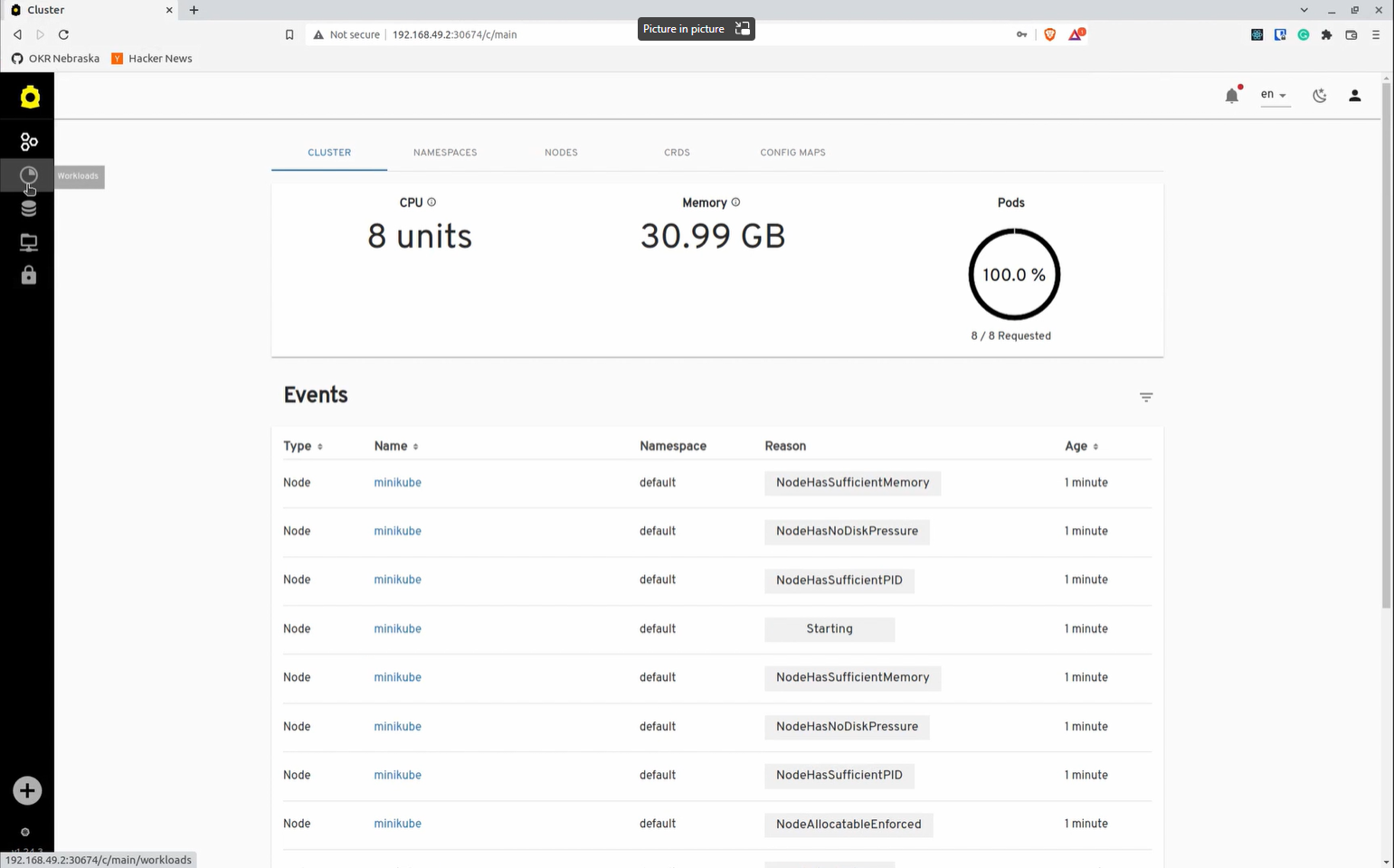 Screenshot showing Headlamp&#39;s cluster overview