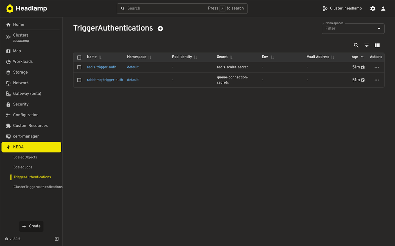 Screenshot showing KEDA trigger automations