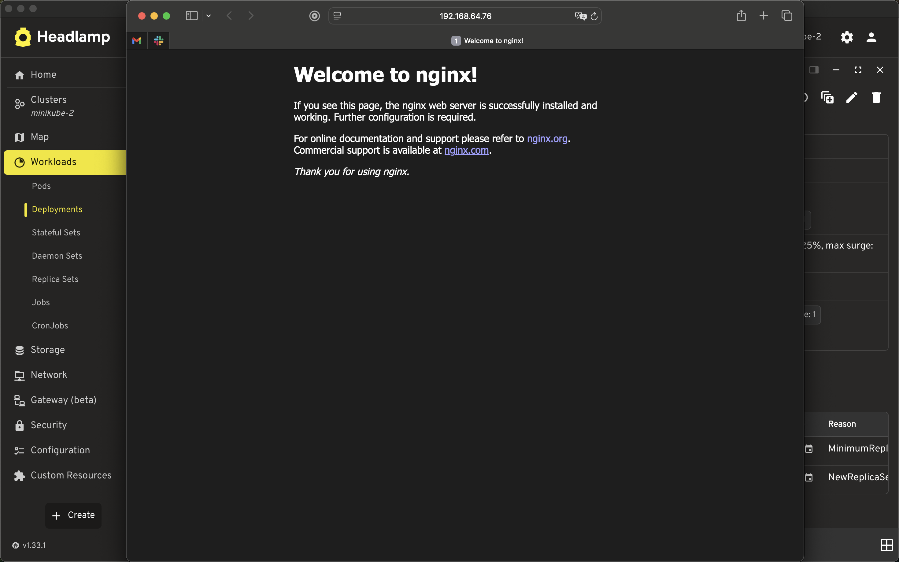 We see the nginx demo application deployed in the browser