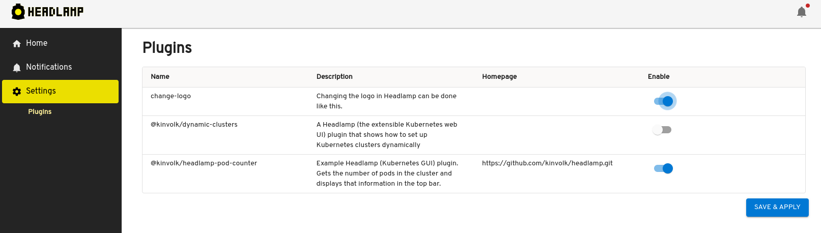 Screenshot of plugin management overview