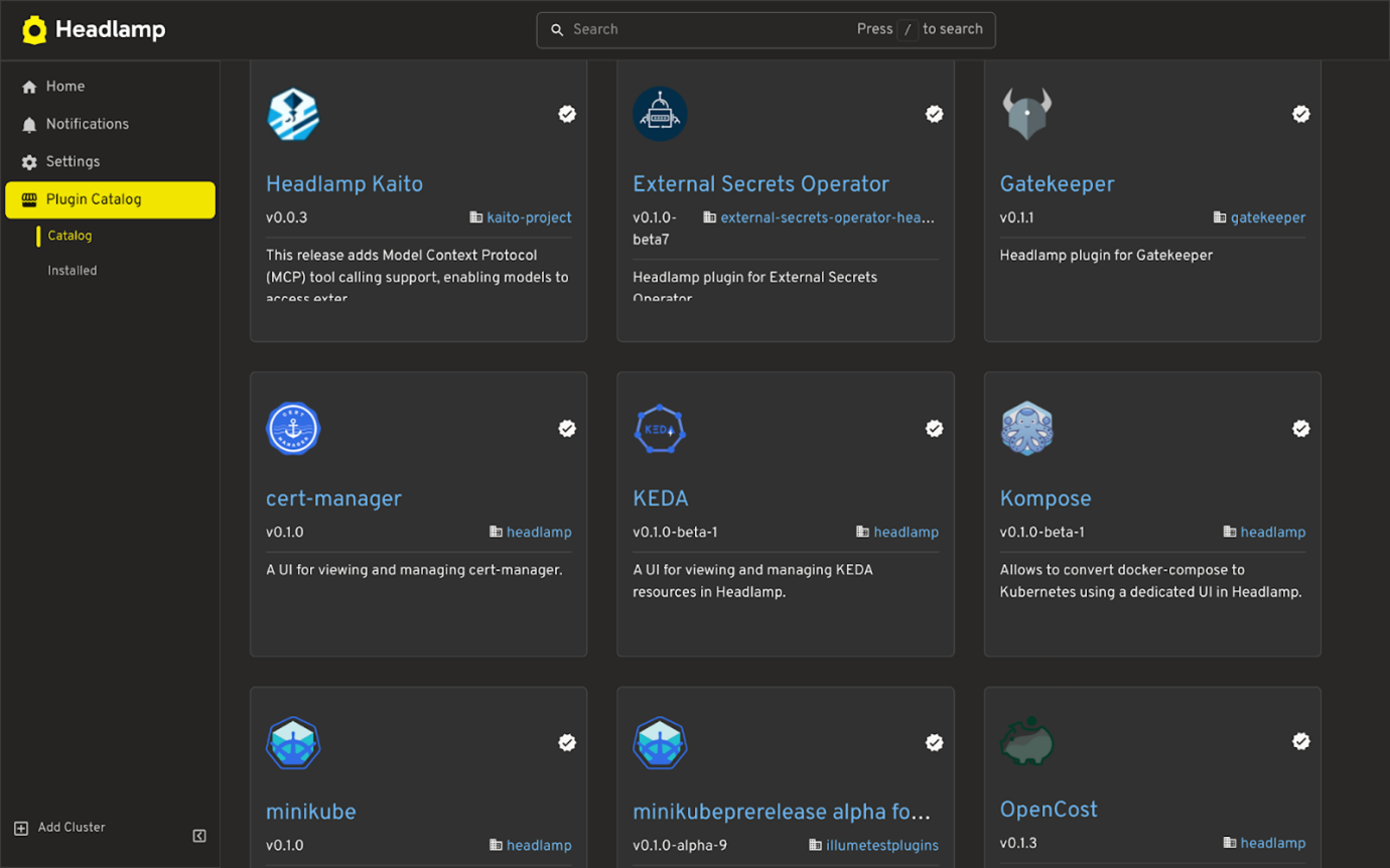 Screenshot showing the Plugin Catalog