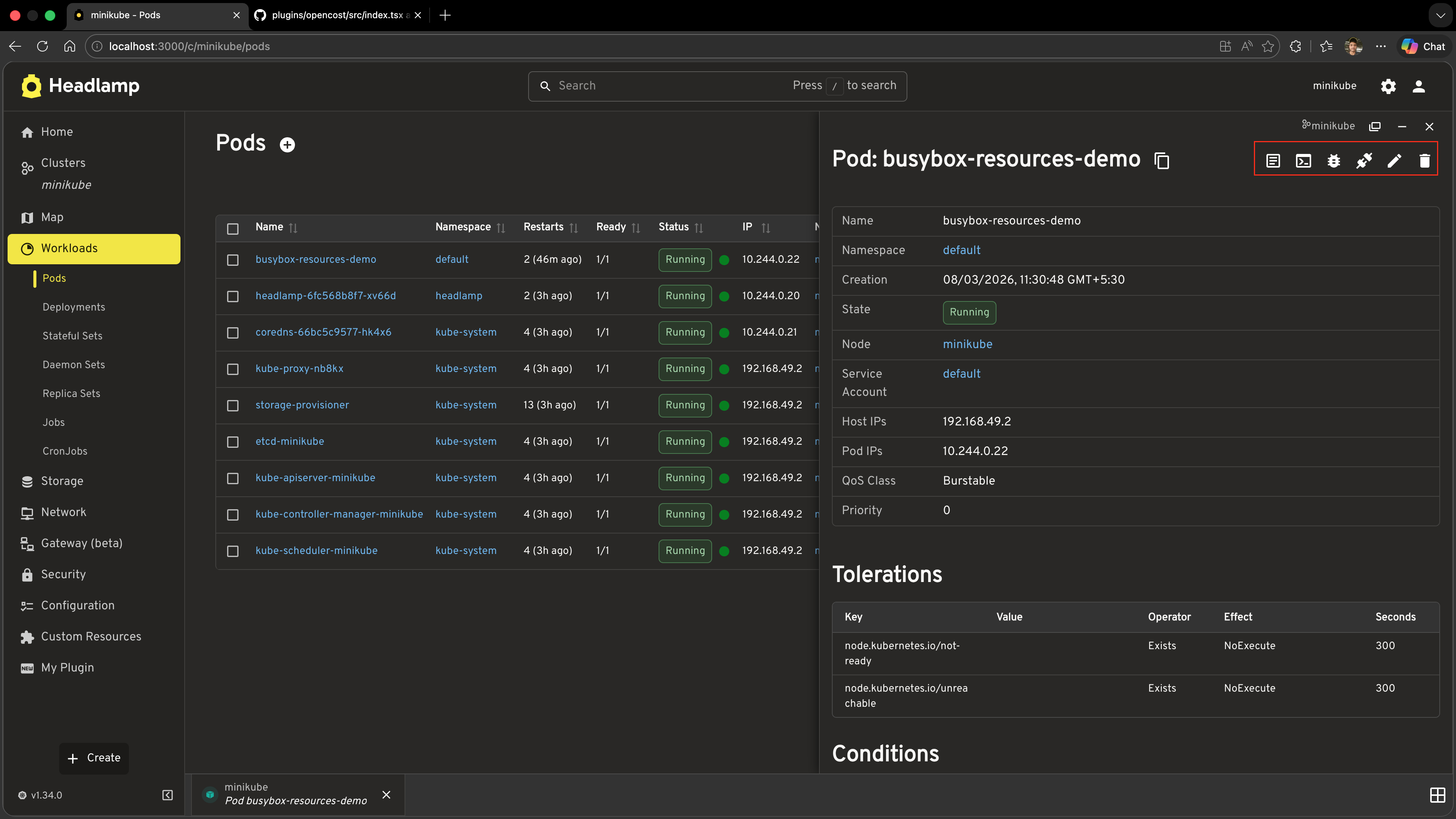 Screenshot of a Pod detail page header without the Image Details button after the toggle has been switched off