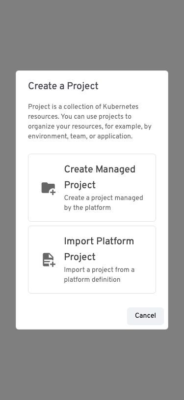 Project creation choices replaced by a plugin on a mobile viewport